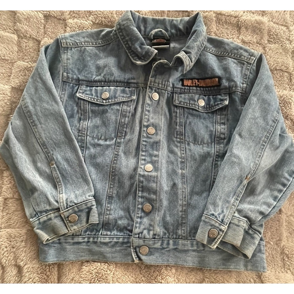 Harley Davidson Kids Denim Jacket Size 7 Trucker Motorcycle Jean - Picture 8 of 9